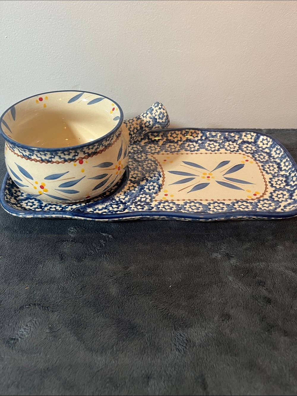 Temp-tations Old World blue soup bowl & bread plate kitchen cookware ceramic